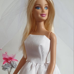 Barbie Wedding Dress handmade with Veil and bouquet