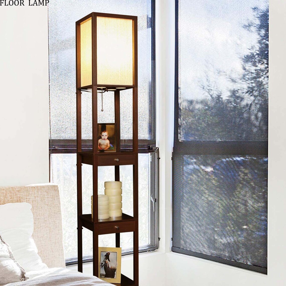 Floor Lamp Shade Floor Lamps Shelf Corner Storage Standing Etsy