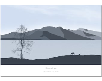 Mountain Scotland Father gift giclee print canvas blue wall art Loch na Keal Mull art Wanderlust gift Ben More Mull travel gift