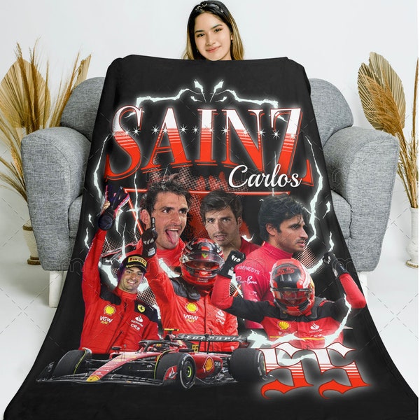 Carlos Sainz Jr F1 Plush Blanket - Soft Cozy Formula 1 Racing Throw gifts for F1 Fans Ferrari Formula One Charles