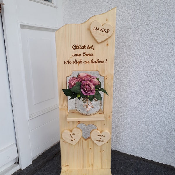 Holzstele mit Ablage * Muttertag * Geschenk Oma * Spruch * Geburtstagsgeschenk Mama * Holzschild * Deko Holz * Personalisiert * 93 cm hoch *