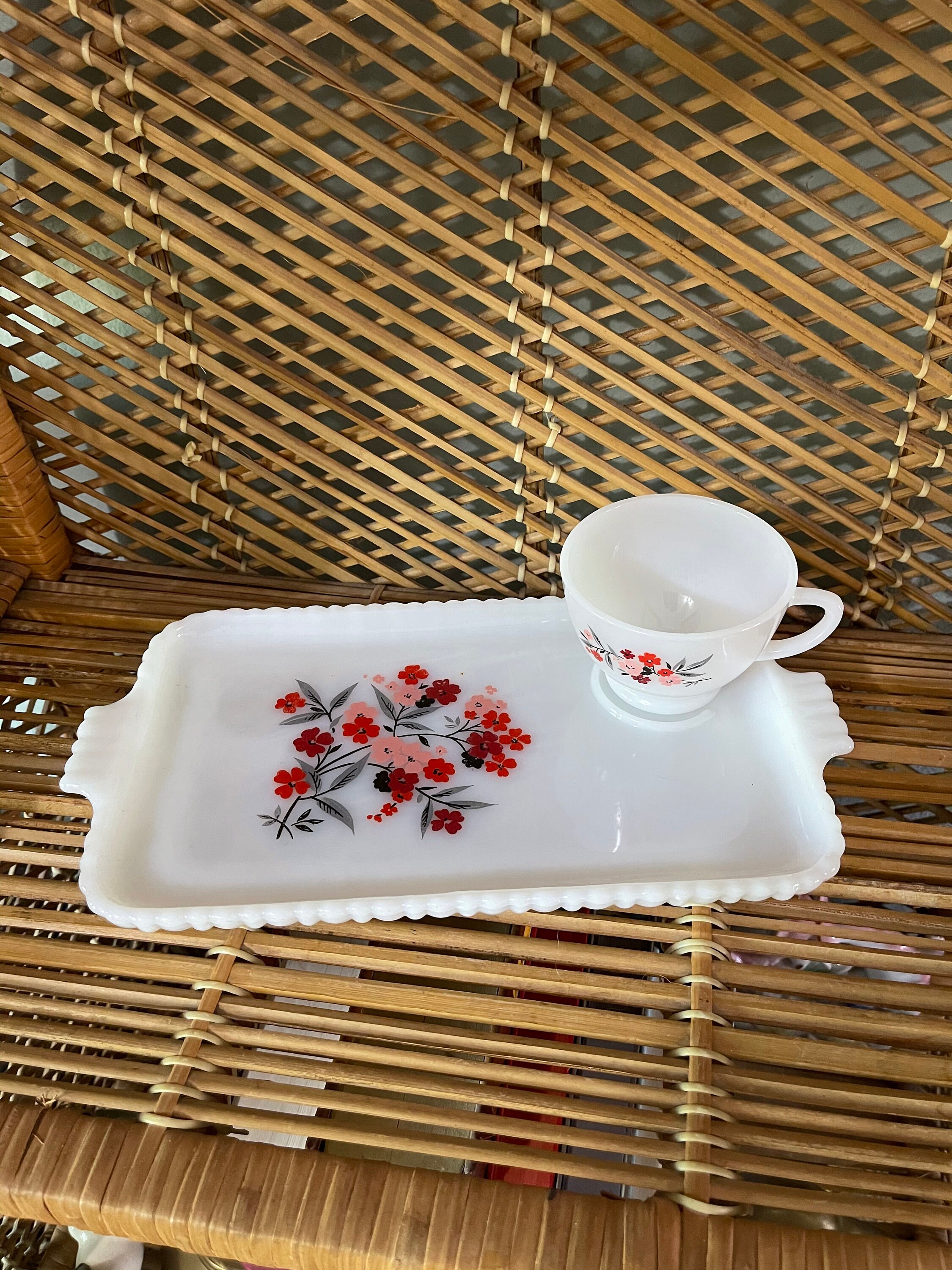 Vintage Milk Glass Snack Tray with Matching Cup Etsy