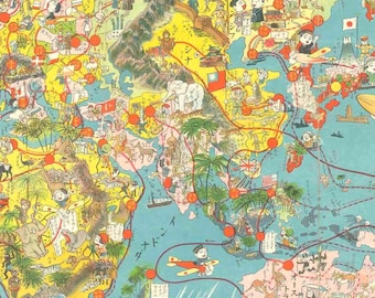 日本の双六の世界地図（1926年）｜魅力的な寓話｜ヴィンテージウォール
