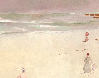 Vintage Beach Oil Painting: Antique Summer Seascape Art (Digital Download)