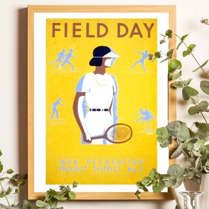 Vintage tennis poster, printable, 1930s screen print.