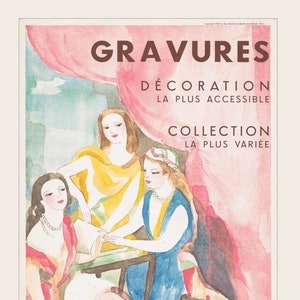 MARIE LAURENCIN / Cartel de arte de pared imprimible / Decoración femenina francesa de los años 1930 / Impresión pastel vintage francesa / Alta costura Shabby Chic rosa /121