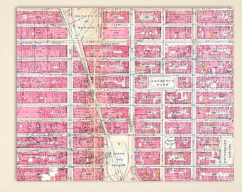 Pink Manhattan wall map vintage printable NYC wall map New York decor Flatiron Building Madison Square .