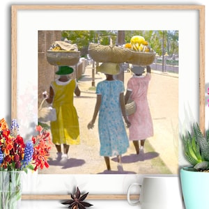 Jamaican art, a vintage Caribbean photo of women in Kingston. Download in small sizes up to 8 x 10 inches