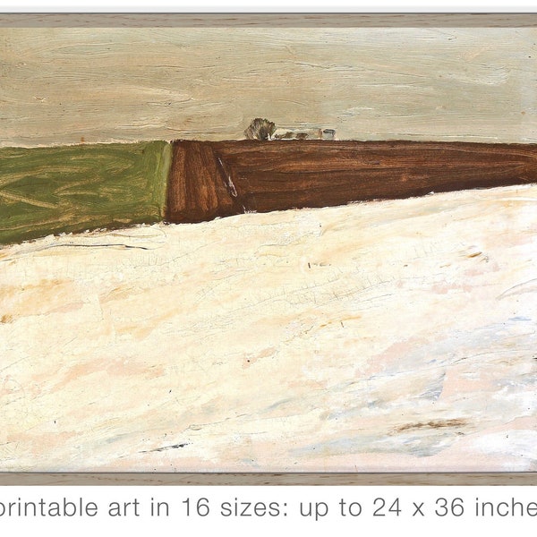 Winter landscape oil painting, Denmark wall art, vintage Danish snowscape, digital art up to 24 x 36 inches, modernist, fields in winter.