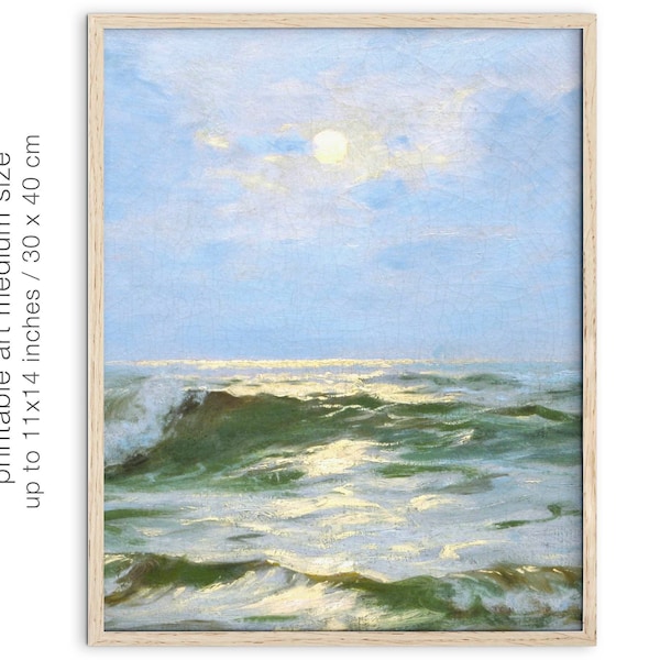 Seascape Nantucket | ocean painting | beach house decor | Nantucket art vertical sea print | waves artwork | vintage sea and sky | PRINTABLE