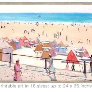 Vintage French Beach Painting Downloadable  Prints | Mid Century French Oil Painting | Colorful Summer Beach Decor | Printable Wall Art |046
