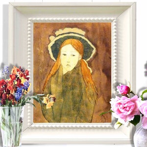 Vintage Portrait | Gwen John Watercolour Portrait | PRINTABLE Art  |  Antique Painting of a Girl |  Girl with Red Hair | Vintage Wall Art