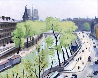 Vintage Paris Seine River Print: Mid-Century French Wall Art (Digital Download, 11x14 inches max.)