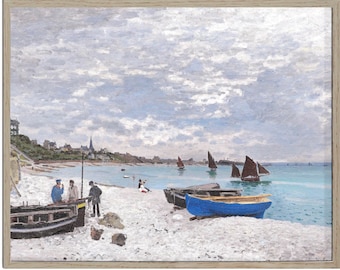 Monet Seascape Print: Antique French Beach Boats (Digital Download)