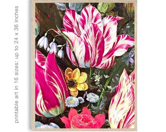 Dark Botanical Tulip Print: Vintage Blumen Stillleben (Digitaler Download)