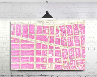 Large Pink MANHATTAN Vintage Map, Printable New York Map, NYC Wall Poster, Antique Lower Manhattan Wall Décor, NYC Street Map 24"x36"