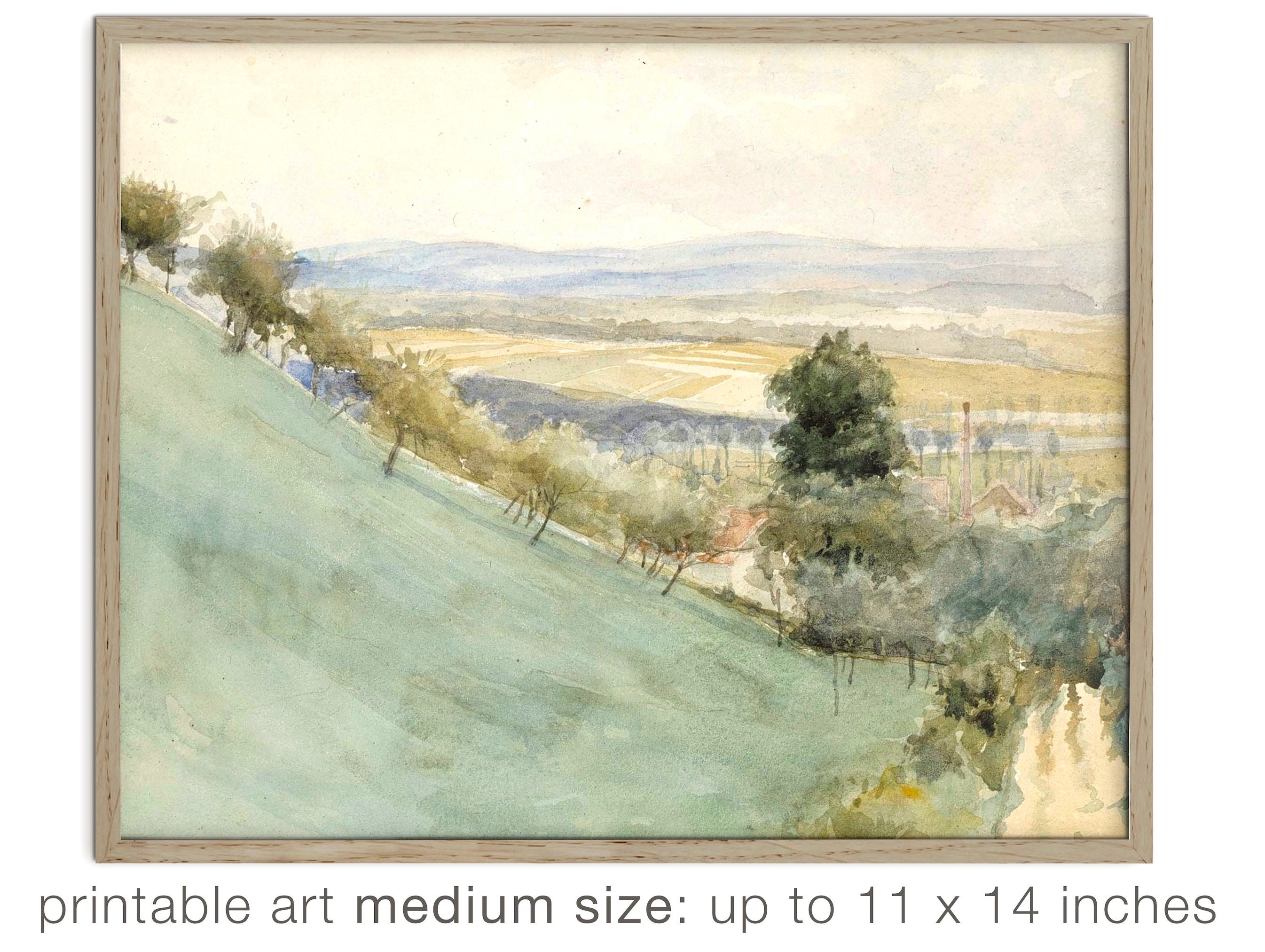 フィンランドの水彩画 Vintage Finland Landscape Watercolor Print: Scandinavian Wall Art