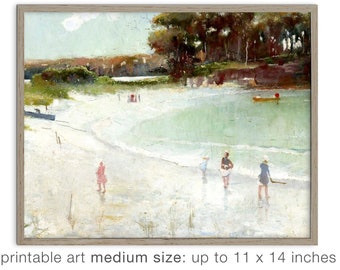 Vintage Beach Painting Print: Antique Coastal Wall Art (Digital Download)