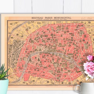 Vintage Paris Map, Pictorial Map, PRINTABLE, Antique Paris Metro ...