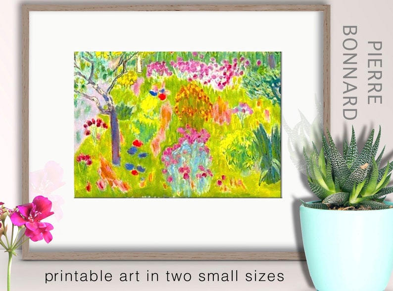 PIERRE BONNARD Little Printable Garden landscape Trees and Flowers Lime Green and Pink Kitchen Wall Art Instant Digital 5x7 089 image 2