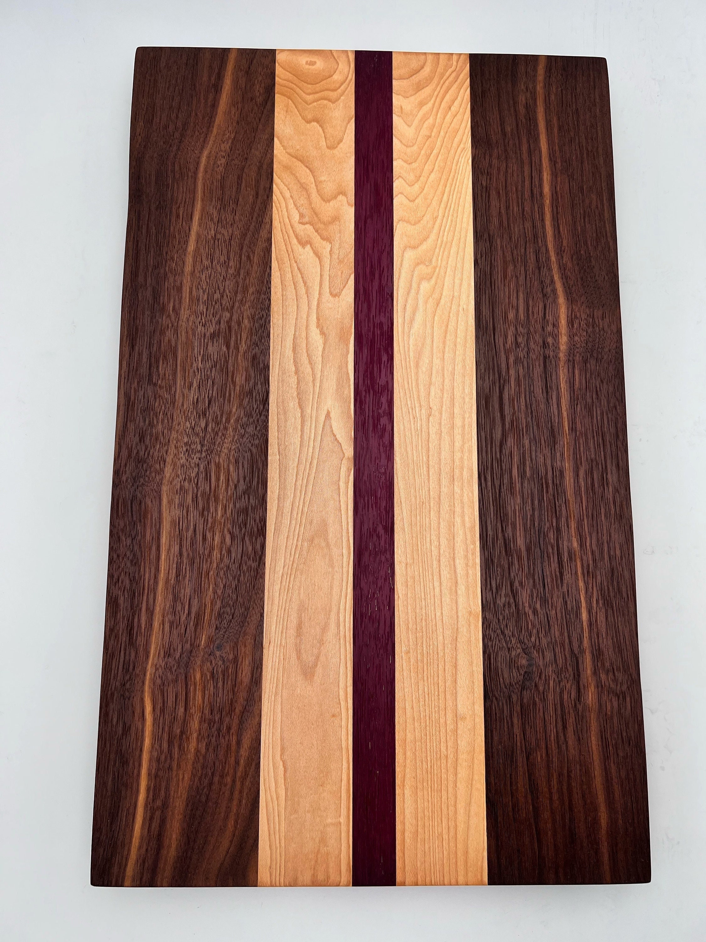 Custom Edge Grain Cutting Board - Black Walnut, Hard Maple, Purple Heart