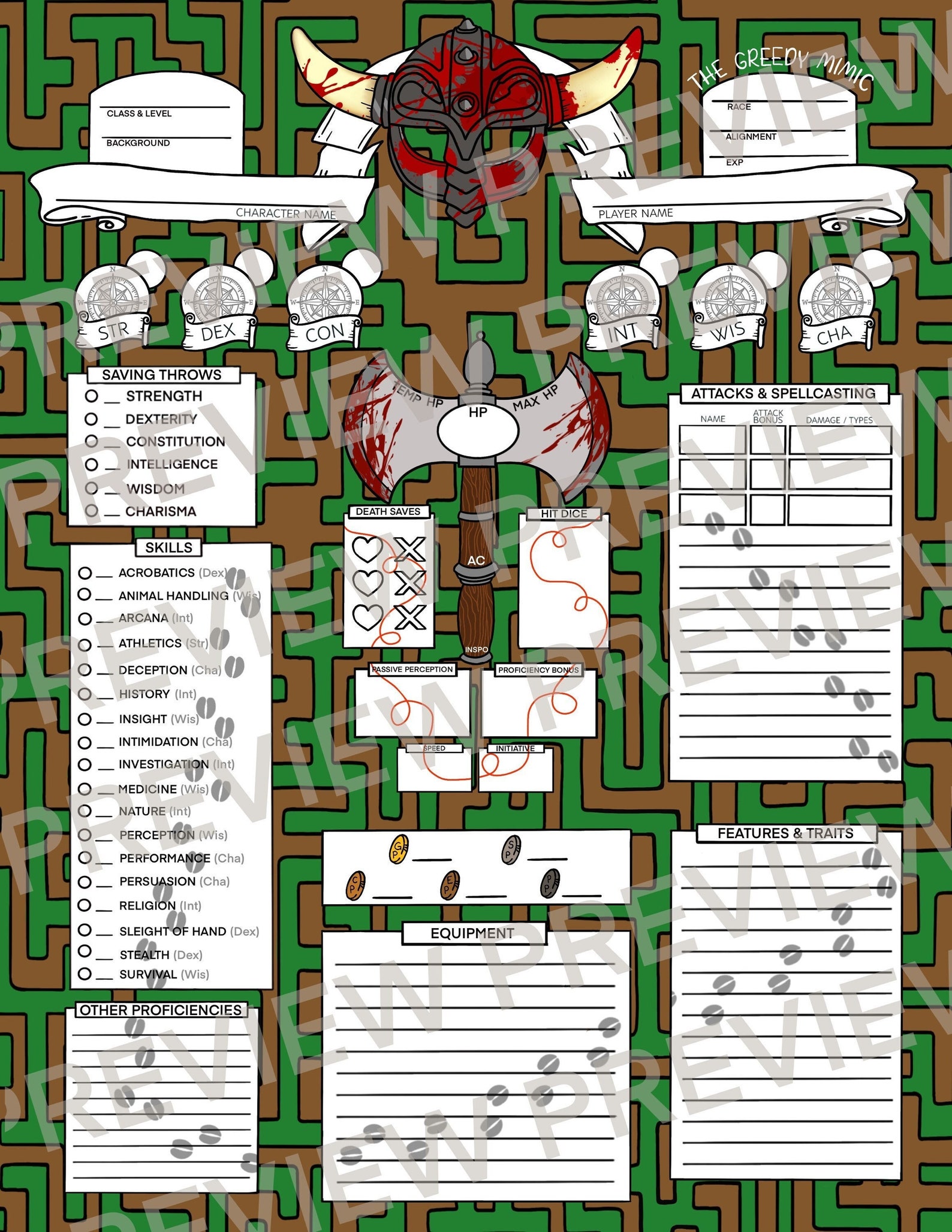 Minotaur Maze Character Sheet dnd5e Etsy