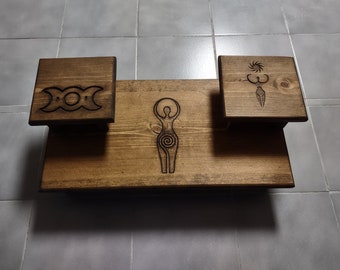 Medium Sized Goddess Altar Set Spiritual Meditation Altar Gothic Shelf Wood (18" x  9.25" base) -Compact Version