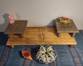 Full Sized Goddess Altar Set Spiritual Meditation Altar Gothic Shelf Wood (24" x  9.25" base) - Full sized version