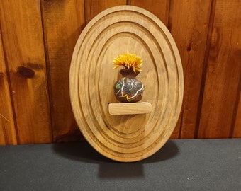 One of a kind engraved oval wall hanging shelf
