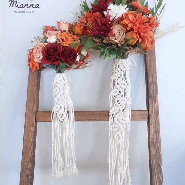 Macrame leaf vine wedding bouquet wrap for bride and bridesmaids / boho bouquet holder cover