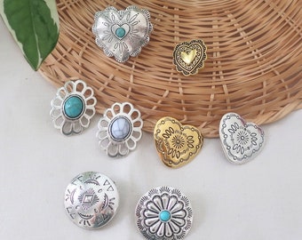 Western style sew-on shank concho buttons 1ct / embellishment metal charm for fiber art, fashion and jewelry makings