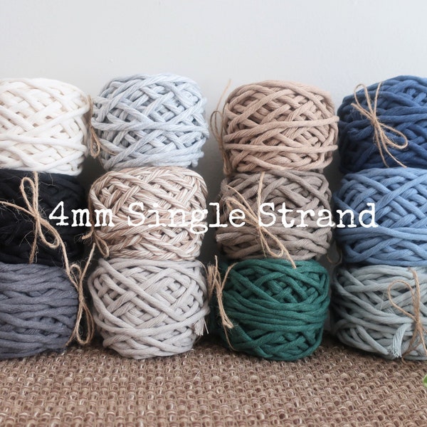 Cold & Neutral colors // 4mm Macrame single strand string soft recycled cotton cord // 50ft or 100ft
