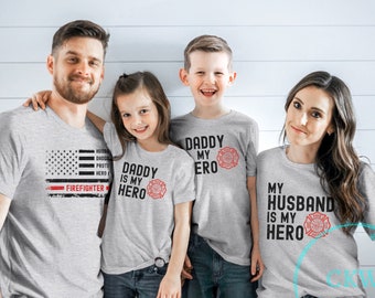 Firefighter New Dad Shirt, Father&#39;s Day Gift for Him, Husband Anniversary Gift, Daddy Daughter Tee, Father and Son Matching T-shirts