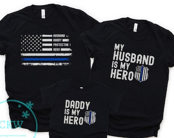 Police Officer New Dad Shirt, Father&#39;s Day Gift for Him, Husband Anniversary Gift, Daddy Daughter Tee, Father and Son Matching T-shirts
