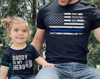 Police Officer New Dad Shirt, Father&#39;s Day Gift for Him, Police Dad T-shirt, Daddy Daughter Tee, Father and Son Matching T-shirts
