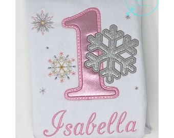 Girls Embroidered Winter Onederland Birthday Shirt, Pink Winter Wonderland Birthday Outfit, Snowflake First Birthday Outfit, Winter Theme