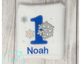 Winter ONEderland Birthday Shirt or Bodysuit for Boy, First Birthday Snowflake Outfit, Embroidered Birthday Boy Shirt,