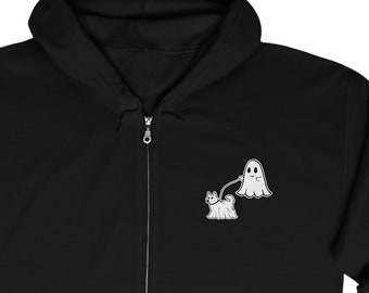 Ghost Walking Dog-hoodie, Halloween-ritshoodie, Ghost Dog Walker, shirt griezelig seizoen, cadeau minnaar Halloween, griezelig schattig shirt, Ghost-T-shirt
