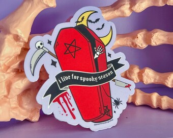 I Live for Spooky Season Sticker, Goth Sticker,  Creepy Cute Halloween Decal, Coffin Art, NO AI,  Gift for Horror Lovers, Gifts for Ghouls