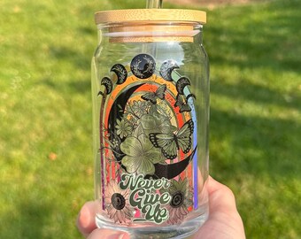 Moon Phases blikje ijskoffie: Boho Witchy-beker met deksel en rietje
