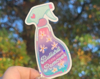 Bullshit Remover Cute Pastel Spray Starry Sticker, Self Care Gift, Water Bottle Floral Sticker, Laptop Label Sparkly, Sassy Sticker