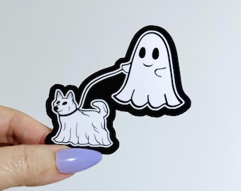 Ghost Walking Dog Figurine Sticker, Ghost Dog, Halloween gift, spooky stickers, spooky season gifts, dog mom gift ideas, Pastel Goth decor