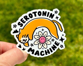 Serotonin Machine Sticker, Cat Lover Present, Cat Mom Antidepressant, Self Care, Cute Mental Health Stickers, Cat Sticker for Water Bottle
