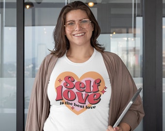Self Love Club Shirt, Self Care Top, Size Inclusive, Retro Heart T-Shirt, Anti-Valentine's Day Short Sleeve Tee, Affirmation Self Worth Tee