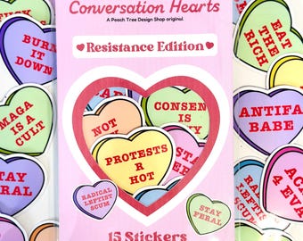 Political Candy Hearts Sticker Pack, Resistance Conversation Heart Stickers, Anti Trump Gifts