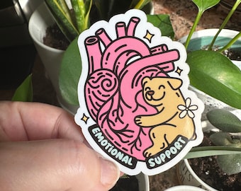 Emotional Support Dog Sticker, Water Bottle Mental Health Sticker, Laptop Label Dog Lover, Dog Heart Sticker, Stocking Stuffer Gift, Dog Mom