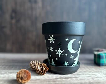 Glow in the dark Planter, hostess gift ideas, holiday gifts coworkers, plant pot home decor, winter solstice gift, winter home decor, pine