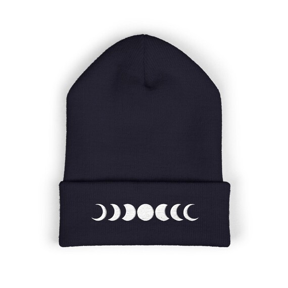 Moon Phases Embroidered Beanie: Witchycore Spooky Season Hat 