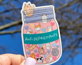 Cute Cat Mom Antidepressant Sticker, Self Care Gift, Water Bottle Mental Health Sticker, Laptop Label Cat Lover, Dopamine Decal Present
