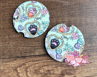 Cute Cat Car Coasters, Car coaster set, Toe Beans, Car Accessories, Cat lover gifts, New Car Gift, Girly Car Decor, Kitty car coasters